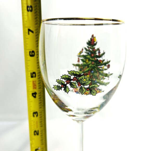 Spode Christmas Tree Vintage Wine Glasses Holiday Goblets Gold Trim 12 oz 4pcs - Picture 11 of 12